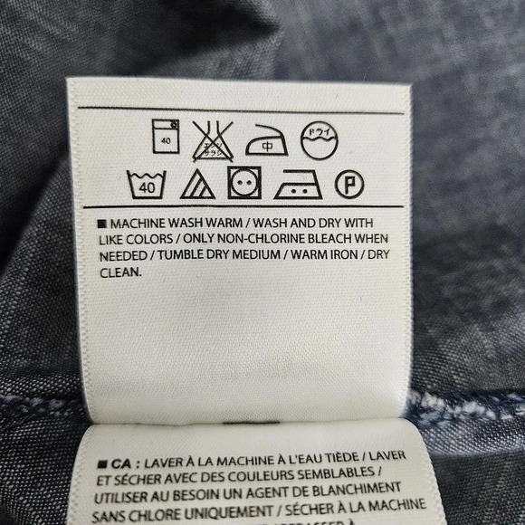 Old Navy Shirt Dark Chambray Long Sleeve Button Up Collared Top - Picture 7 of 8